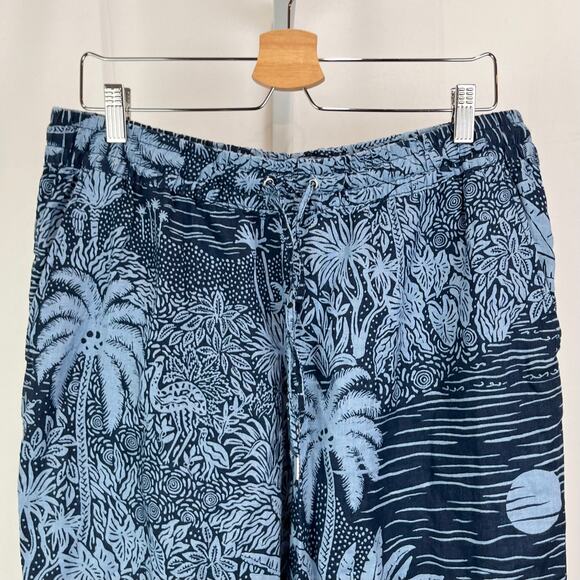 DESMOND & DEMPSEY X H&M Womens 10 Pull On Linen Pants Dark Blue Landscape Print - Picture 4 of 9